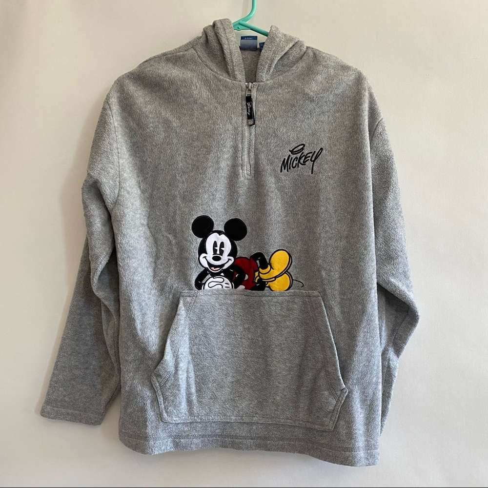 Grey Mickey Mouse pull over hoodie with 1/4 zip, adult S